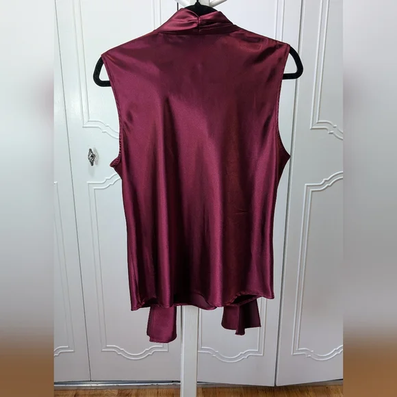 Nine West Burgundy Tie Front Satin Blouse 100% Polyester Sz 12 - Picture 5 of 7